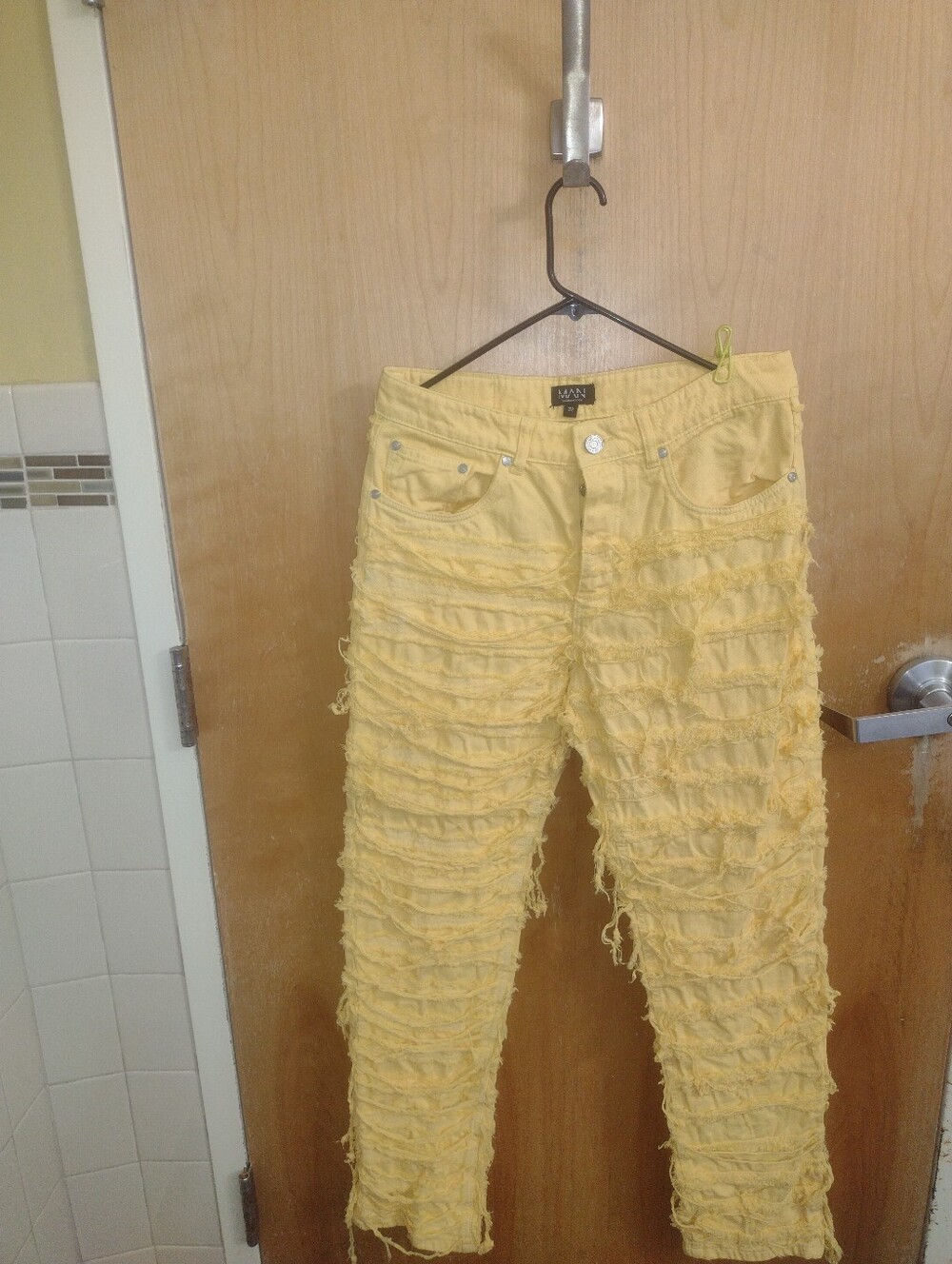 Distressed Fringe Yellow Jeans